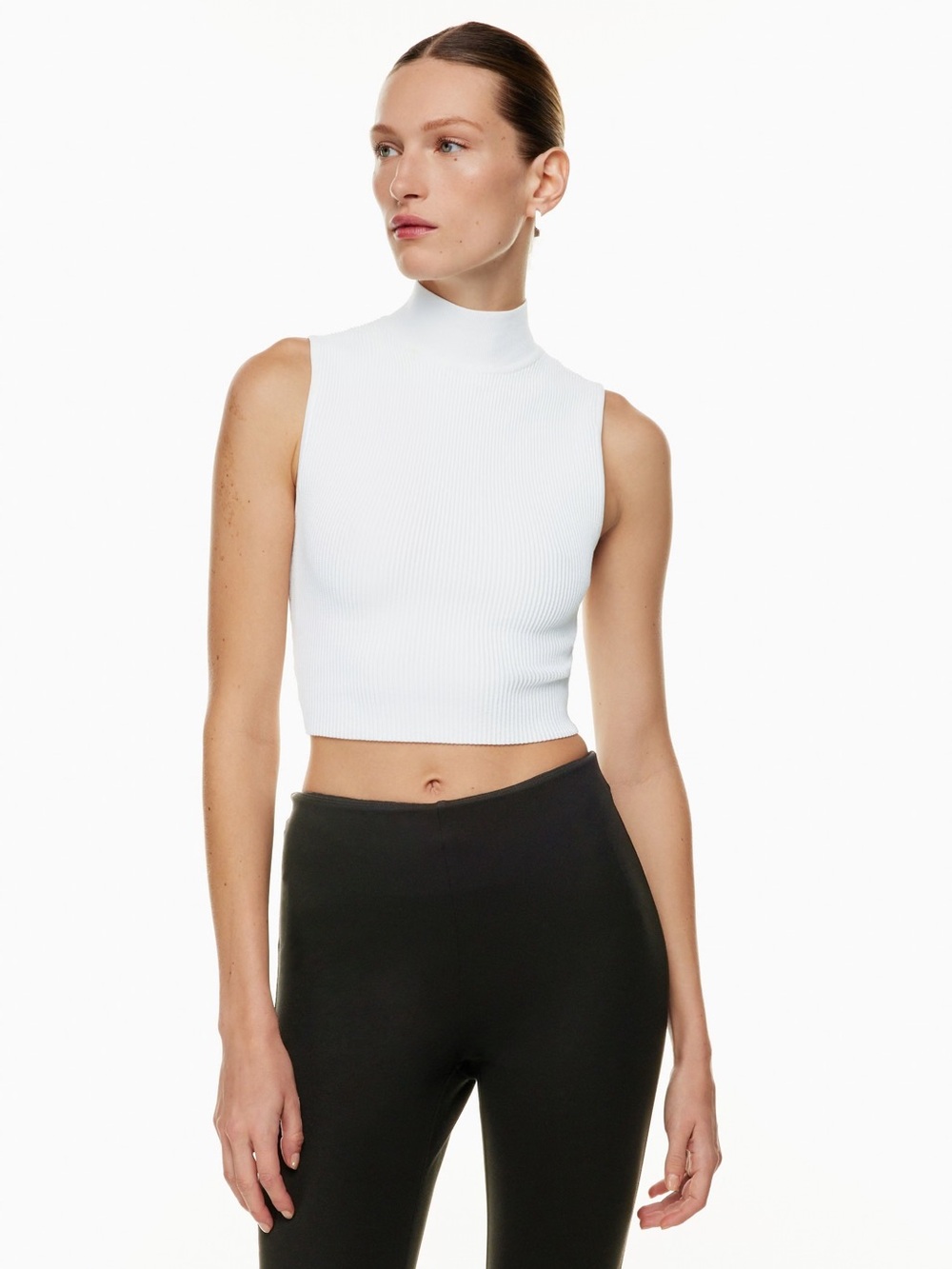 Babaton Sleevles Sculpt Knit Mockneck Ribbed Top - Women’s Small, Matte Pearl